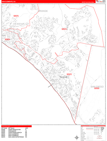 San Clemente Map Red Line Style